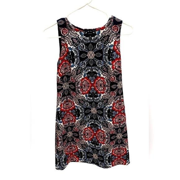 Vince Camuto Printed Jacquard Sleeveless Red Blue Summer Shift Dress Size 4 - Picture 1 of 3